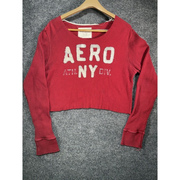 Aeropostale Sweaters - Aeropostale Cropped Top Sweater Women's XL Red Waffle Knit Spell-out Vintage Y2K